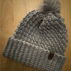 Cozy Gray Knit Beanie with Pom Pom